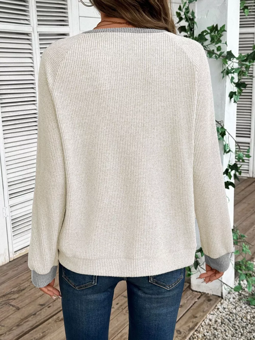 Ribbed Knit Two-Tone Top, image 12