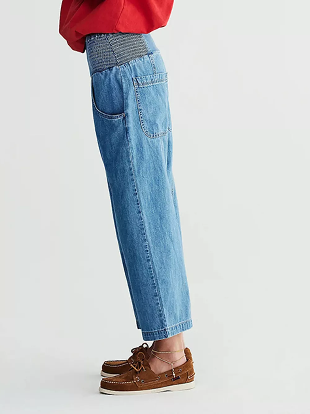 Smocked High-Waisted Wide Leg Jeans, image 9