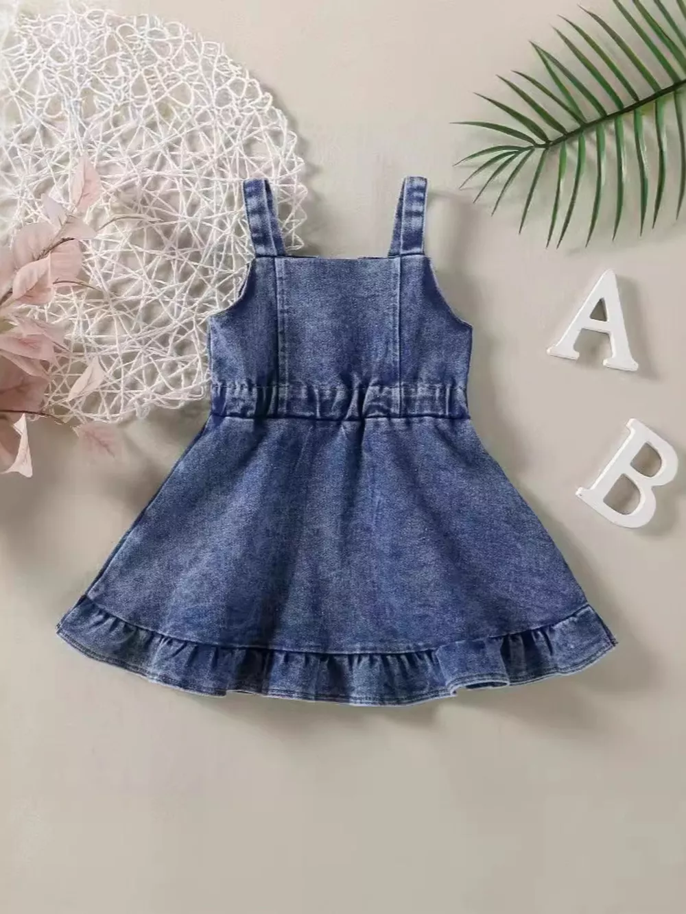 Children's Ruffled Hem Denim Overall Dress, image 6