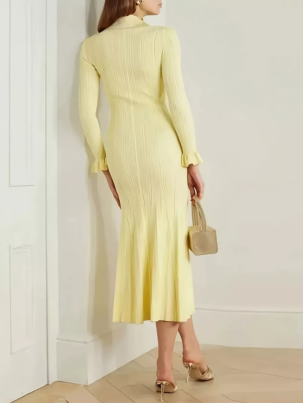 Button-Down Flounce Sleeve Sweater Dress, image 2