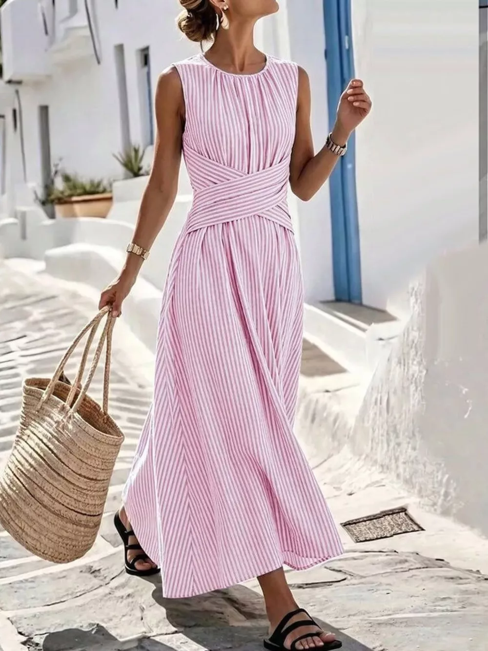 Full Size Striped Sleeveless Maxi Dress Plus Size, image 7