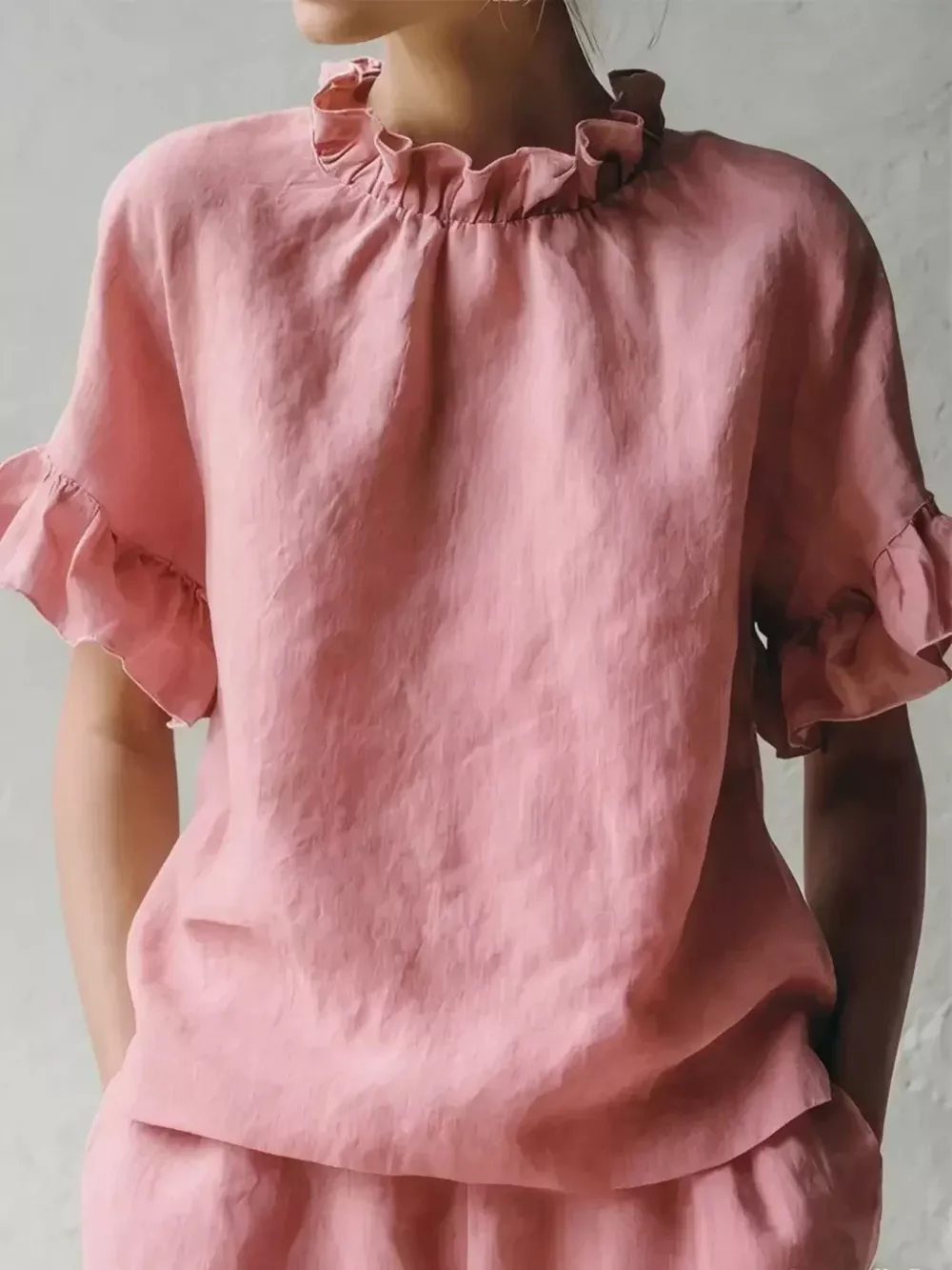 Full Size Elegant Ruffle-Neck Short Sleeve Blouse Plus Size, image 16