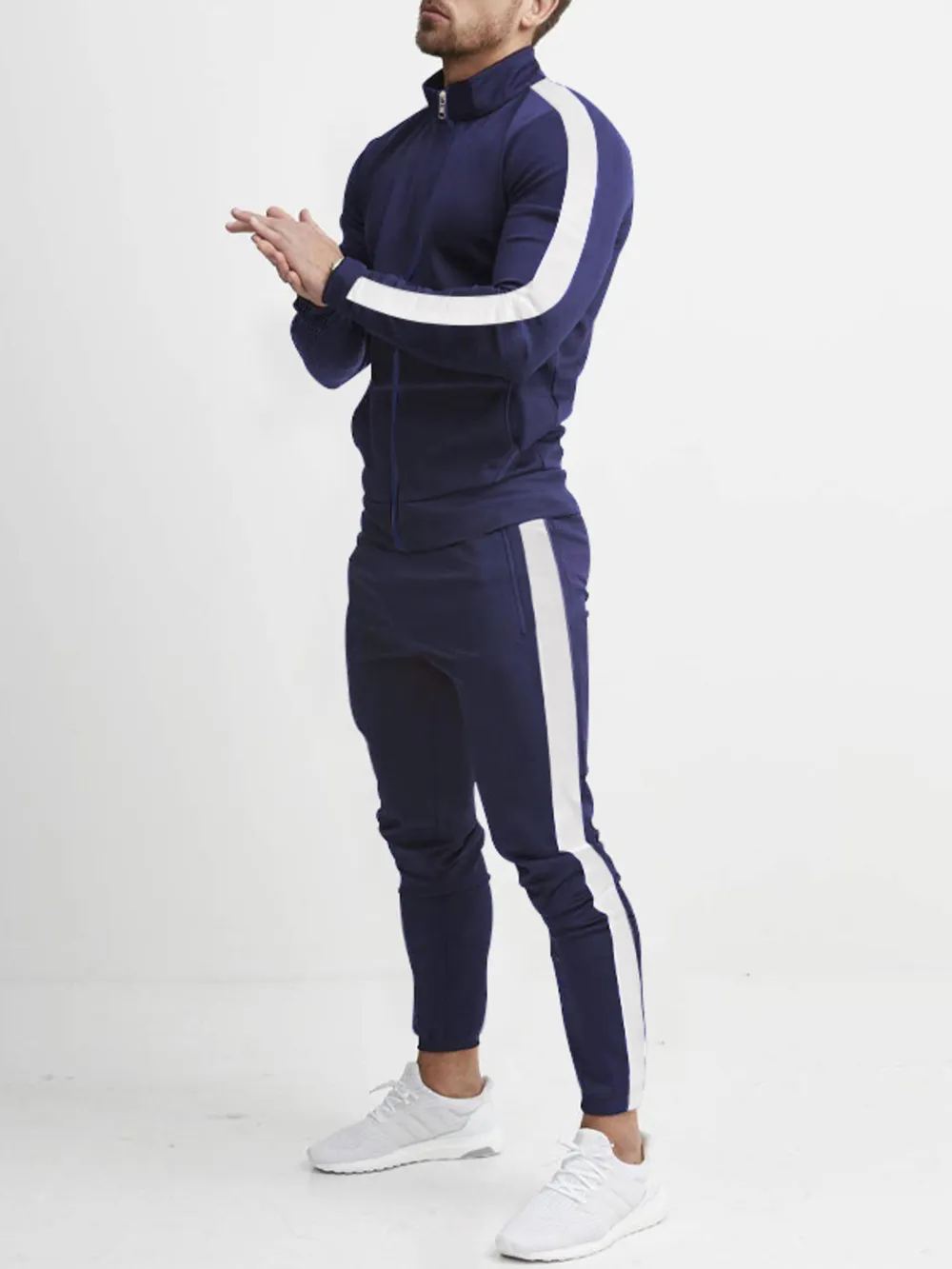 Men's Full Size Side Stripes Zip Up Top and Pants Set Plus Size, image 5