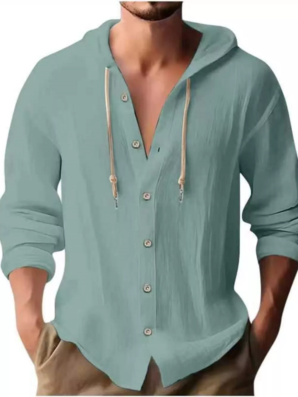 Men's Full Size Casual Button-Down Hooded Top Plus Size, image 13