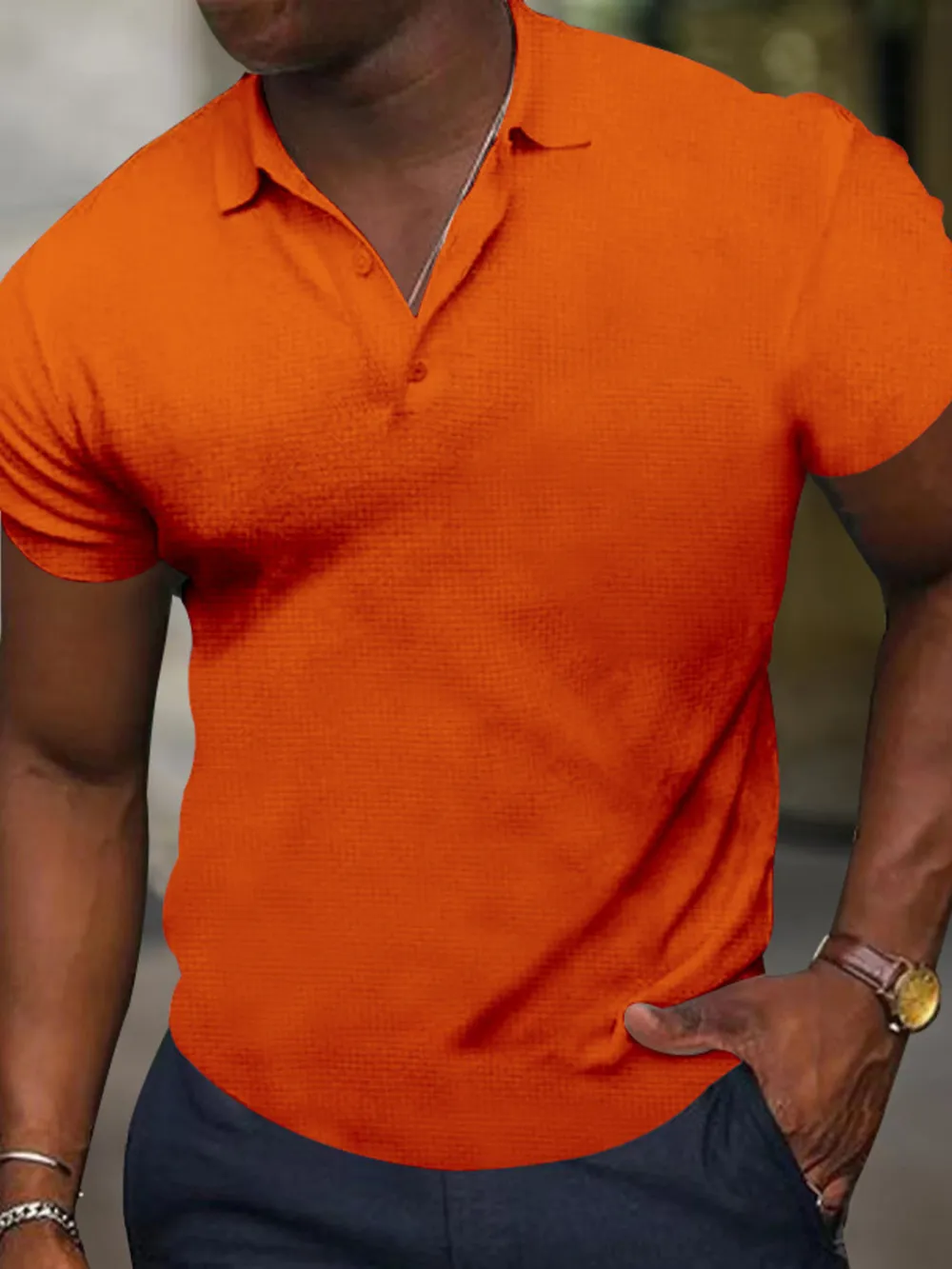 Men's Full Size Texture Short Sleeve Polo Plus Size, image 2