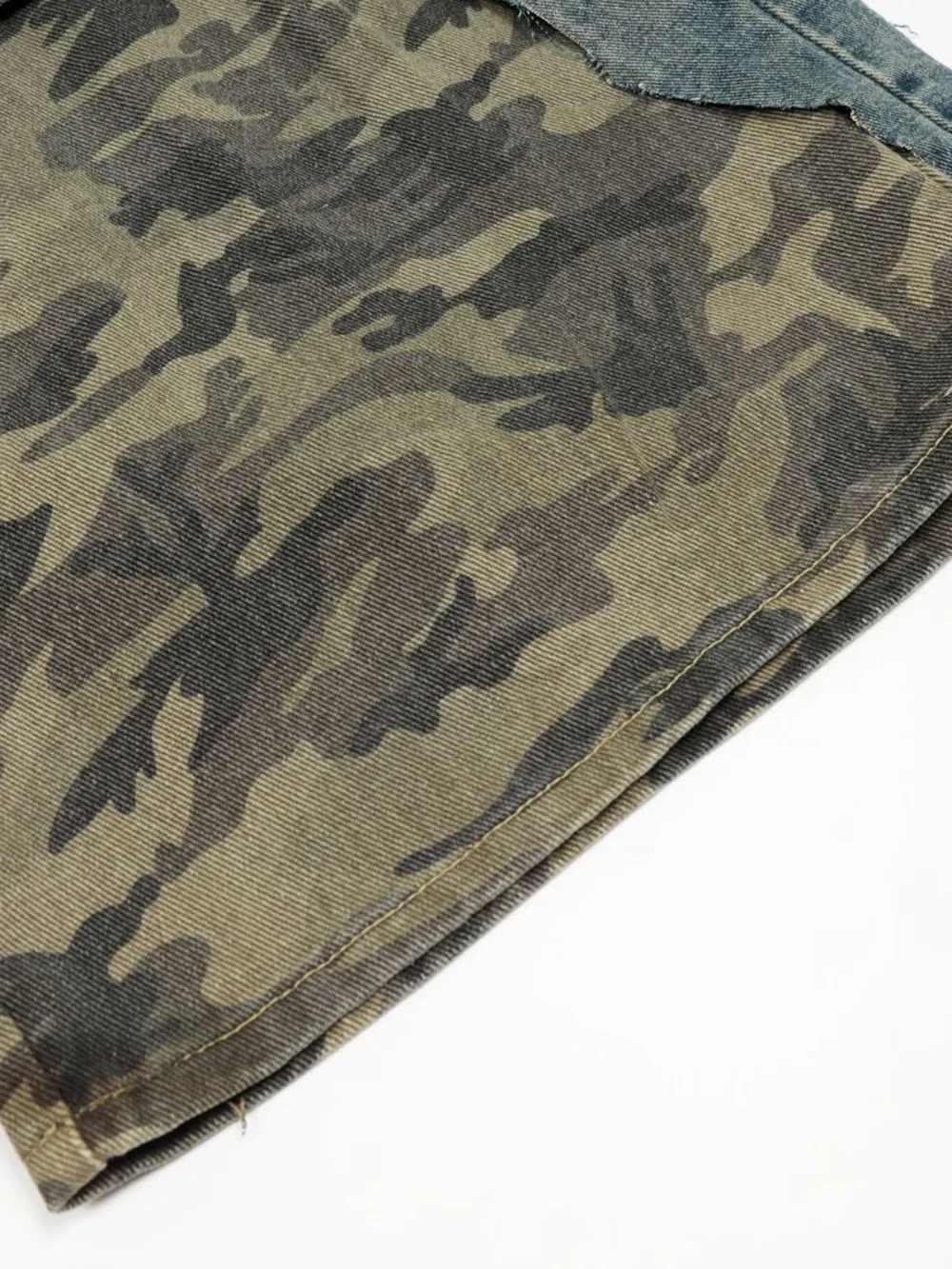 Men's Distressed Camo Patchwork Denim Shorts, image 8