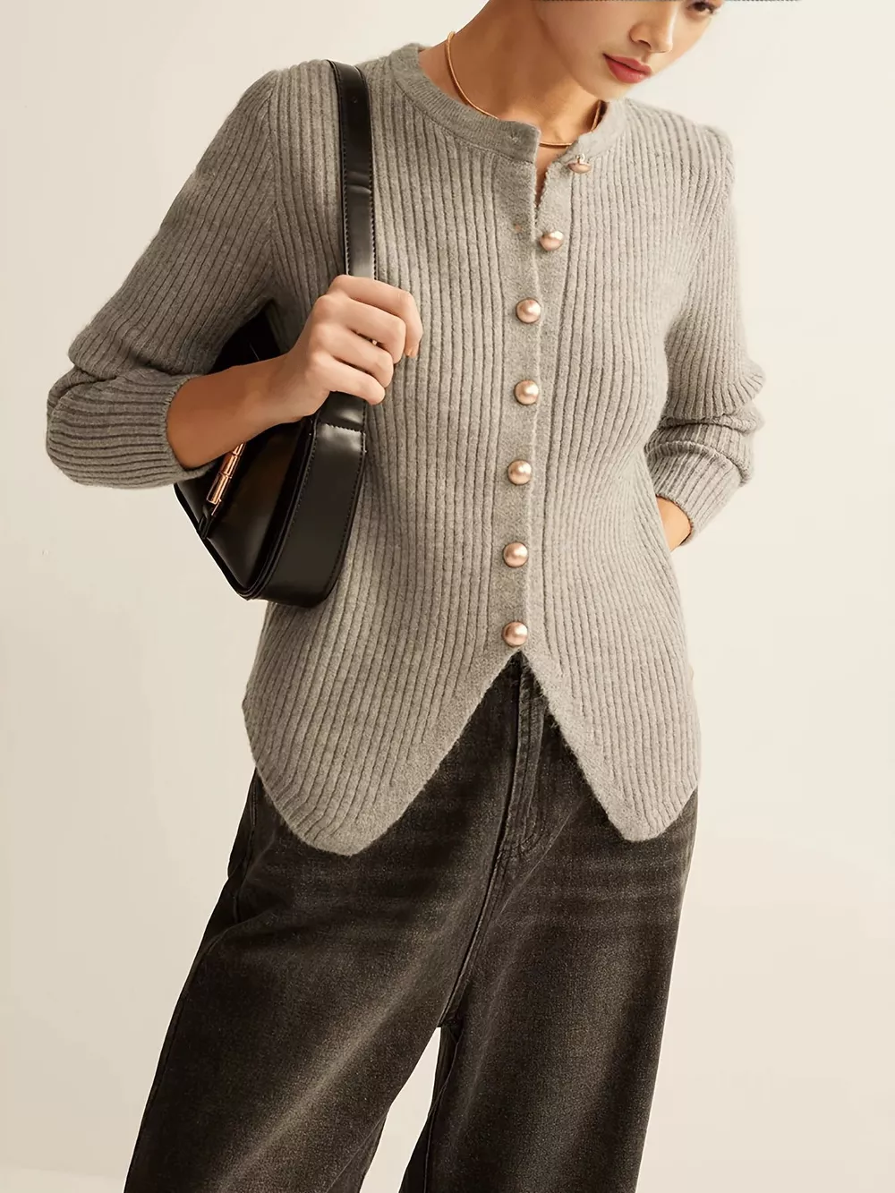 Ribbed Knit Button-Down Cardigan, image 6