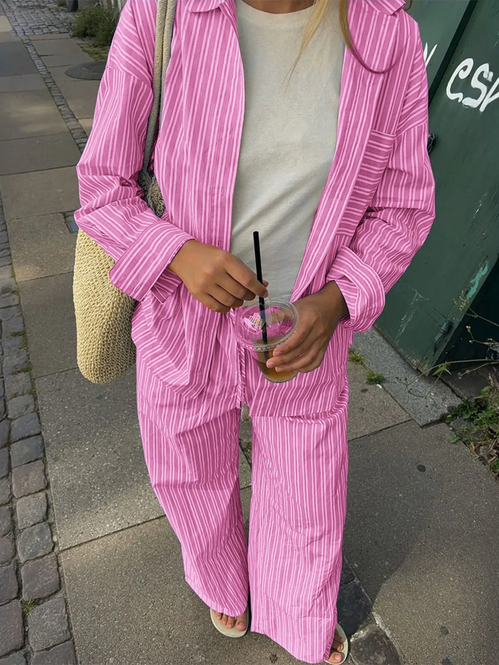 Striped Button Up Shirt and Pants Set, image 4