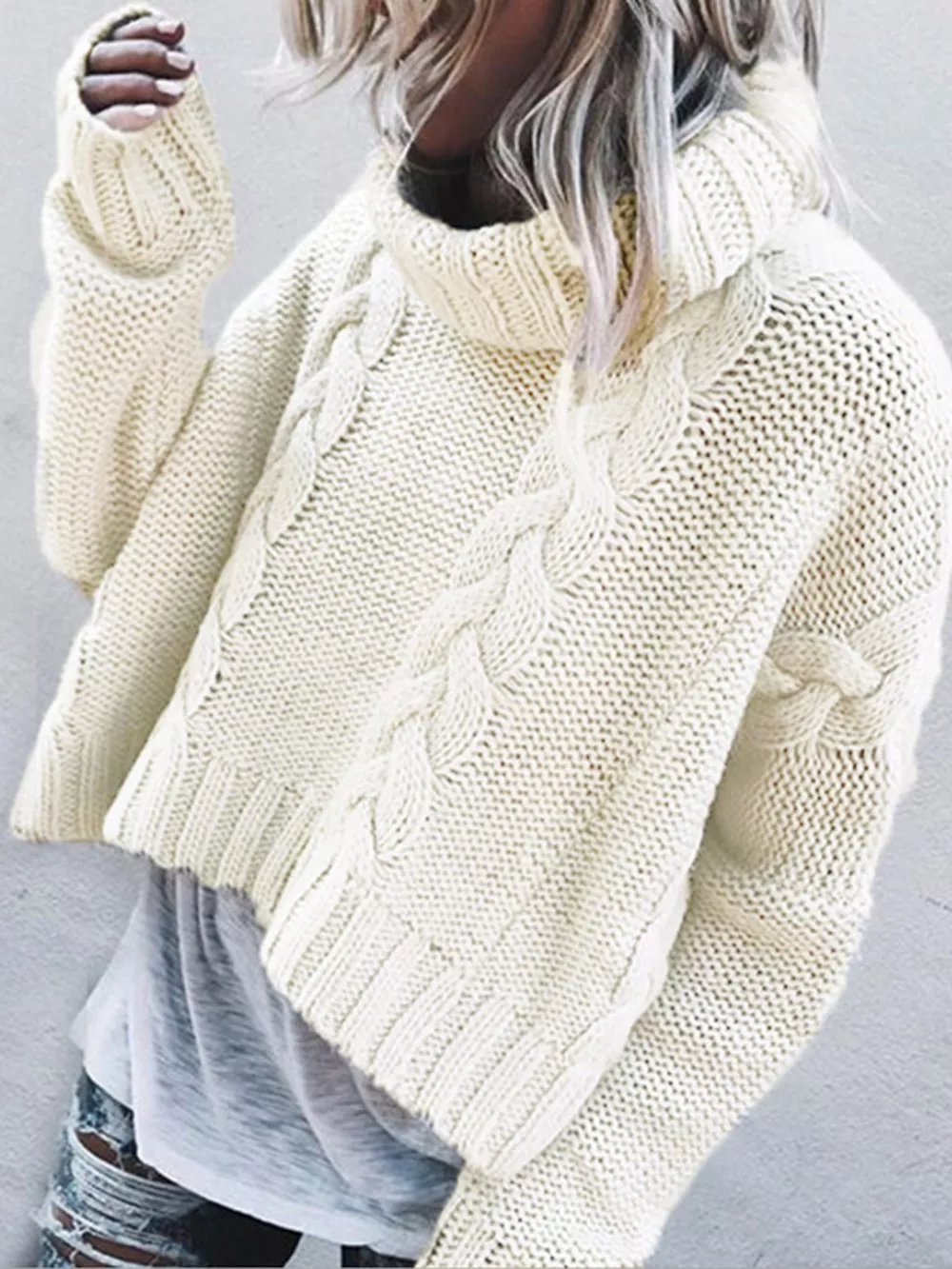 Cable-Knit Turtleneck Sweater, image 3
