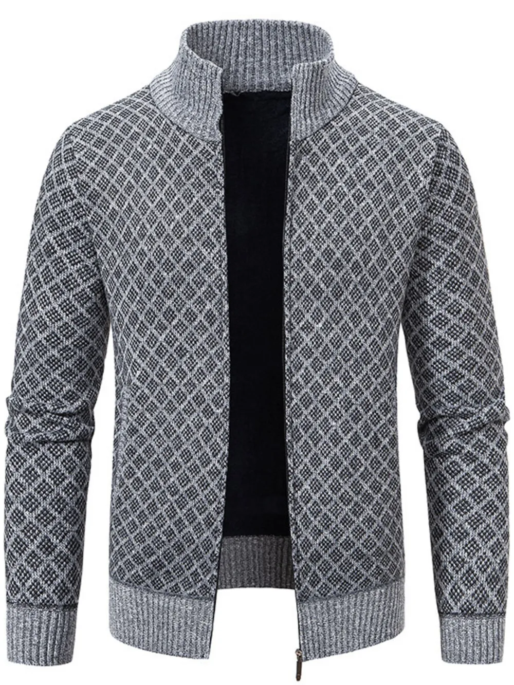 Men's Plus Size Diamond Pattern Zip-Up Knit Cardigan, image 4