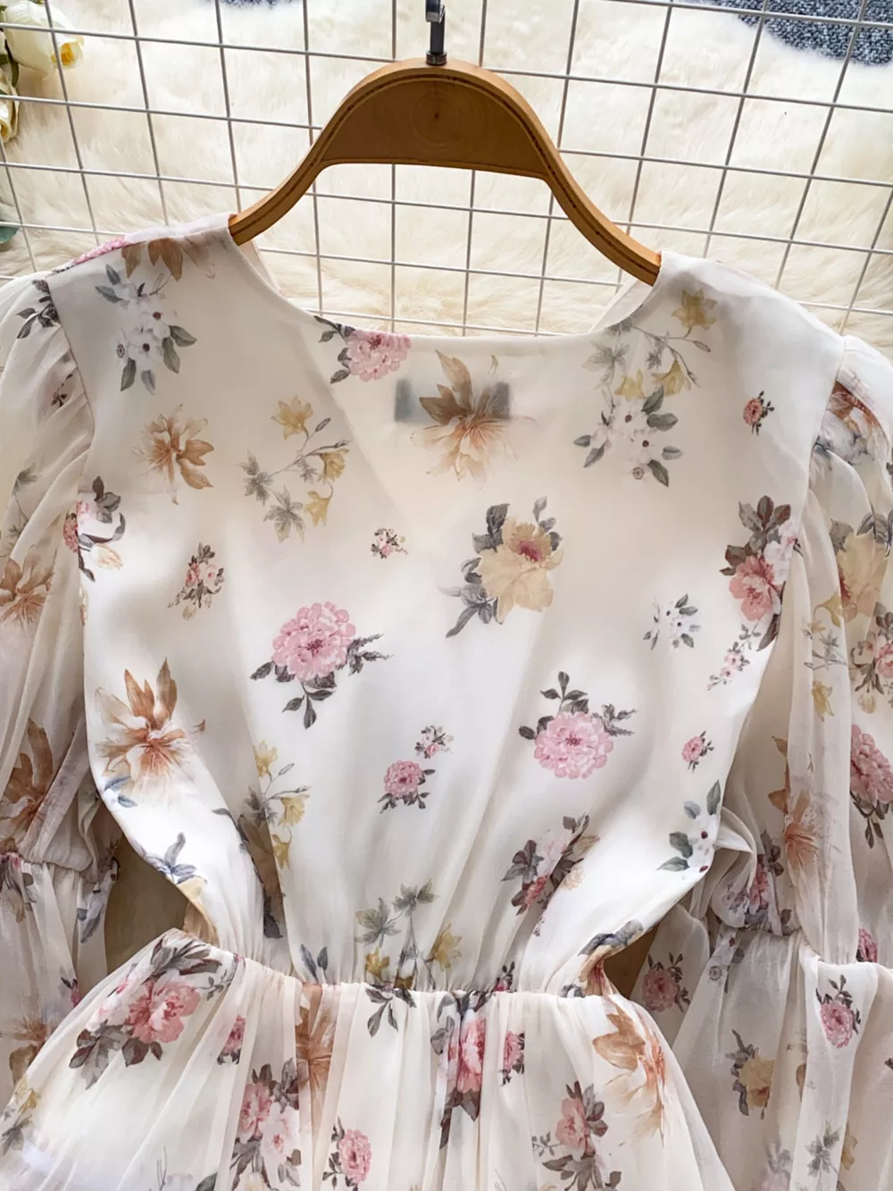 Floral Print Chiffon Balloon Sleeve Blouse, image 7