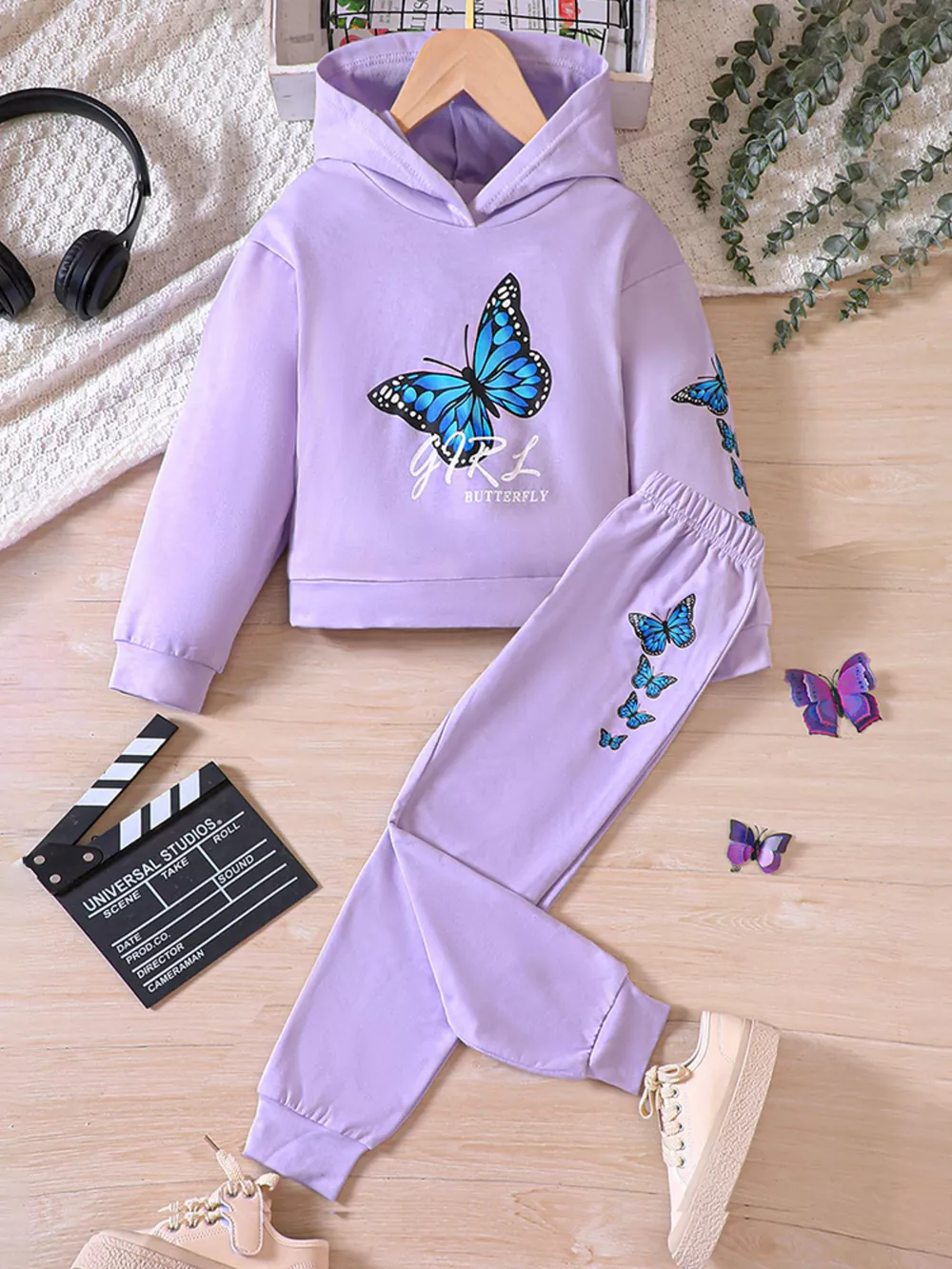 Childrens's Butterfly Print Hoodie & Pants Set, image 5