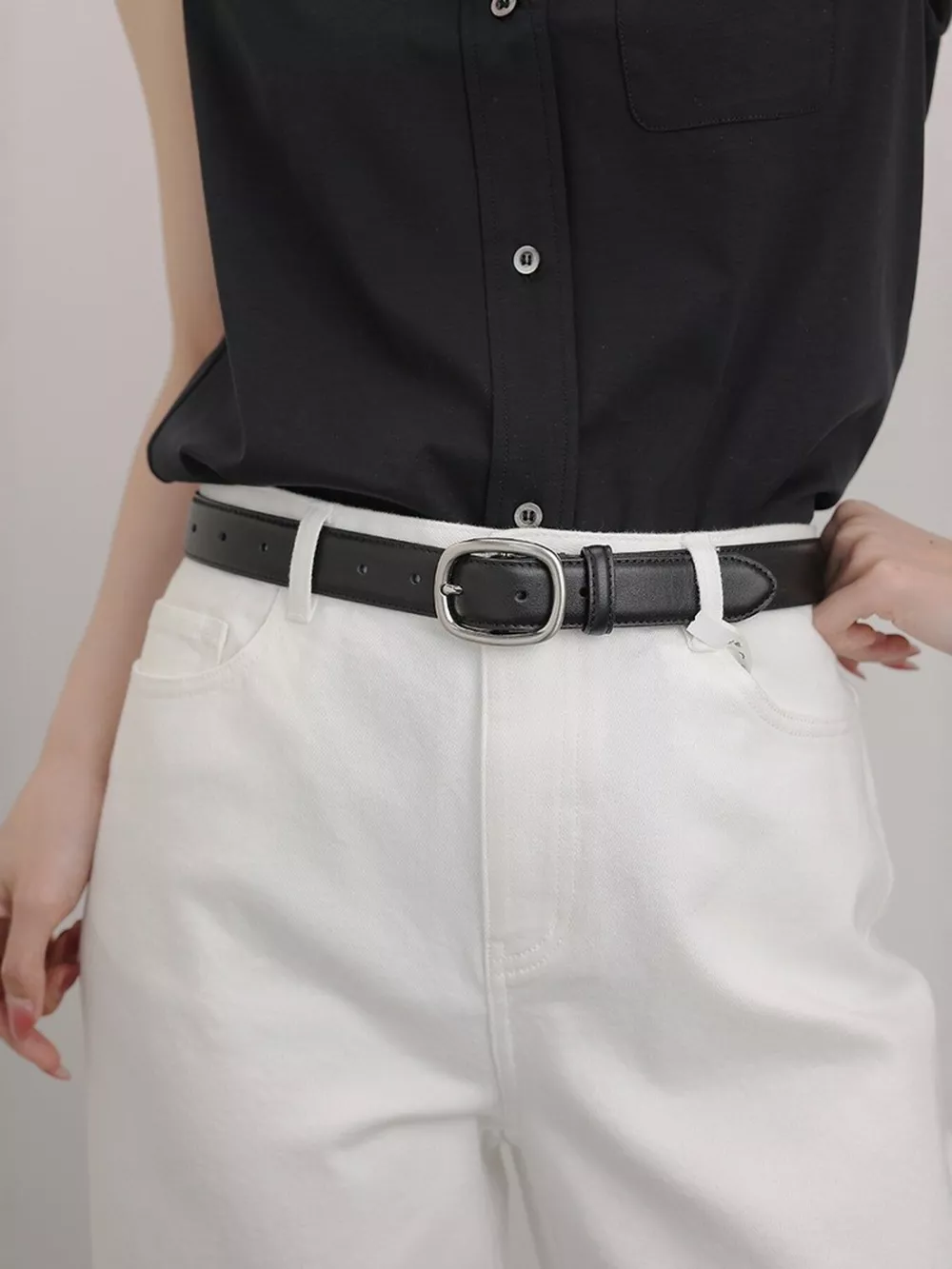 Leather Belt with Oval Buckle, image 4