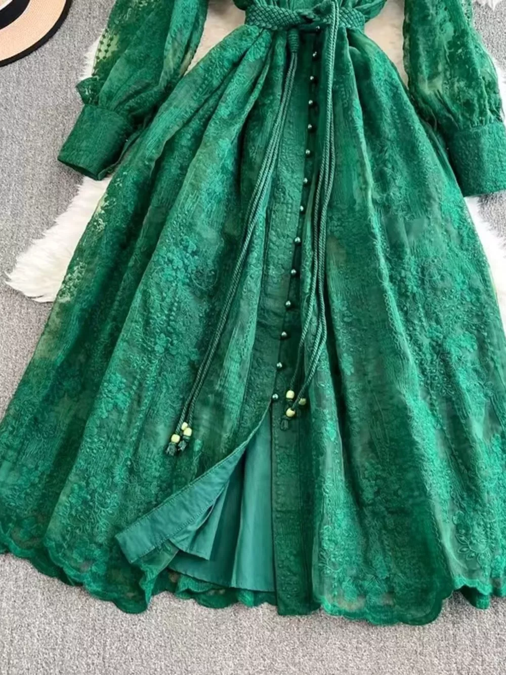 Lace Tie Waist Long Sleeve Dress, image 6