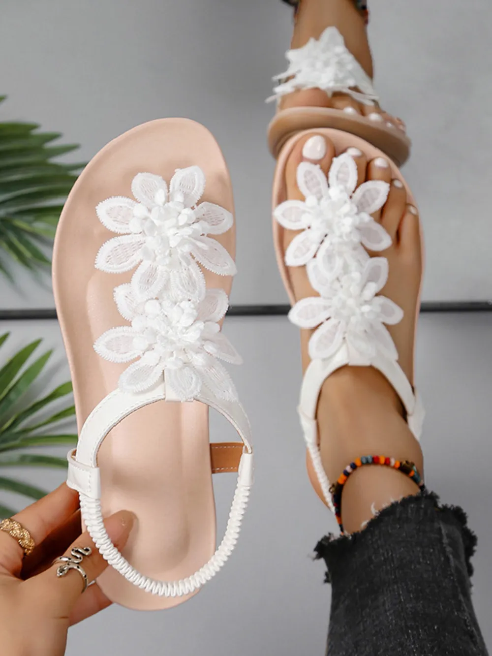 Flower Open Toe Flats Sandals, image 8