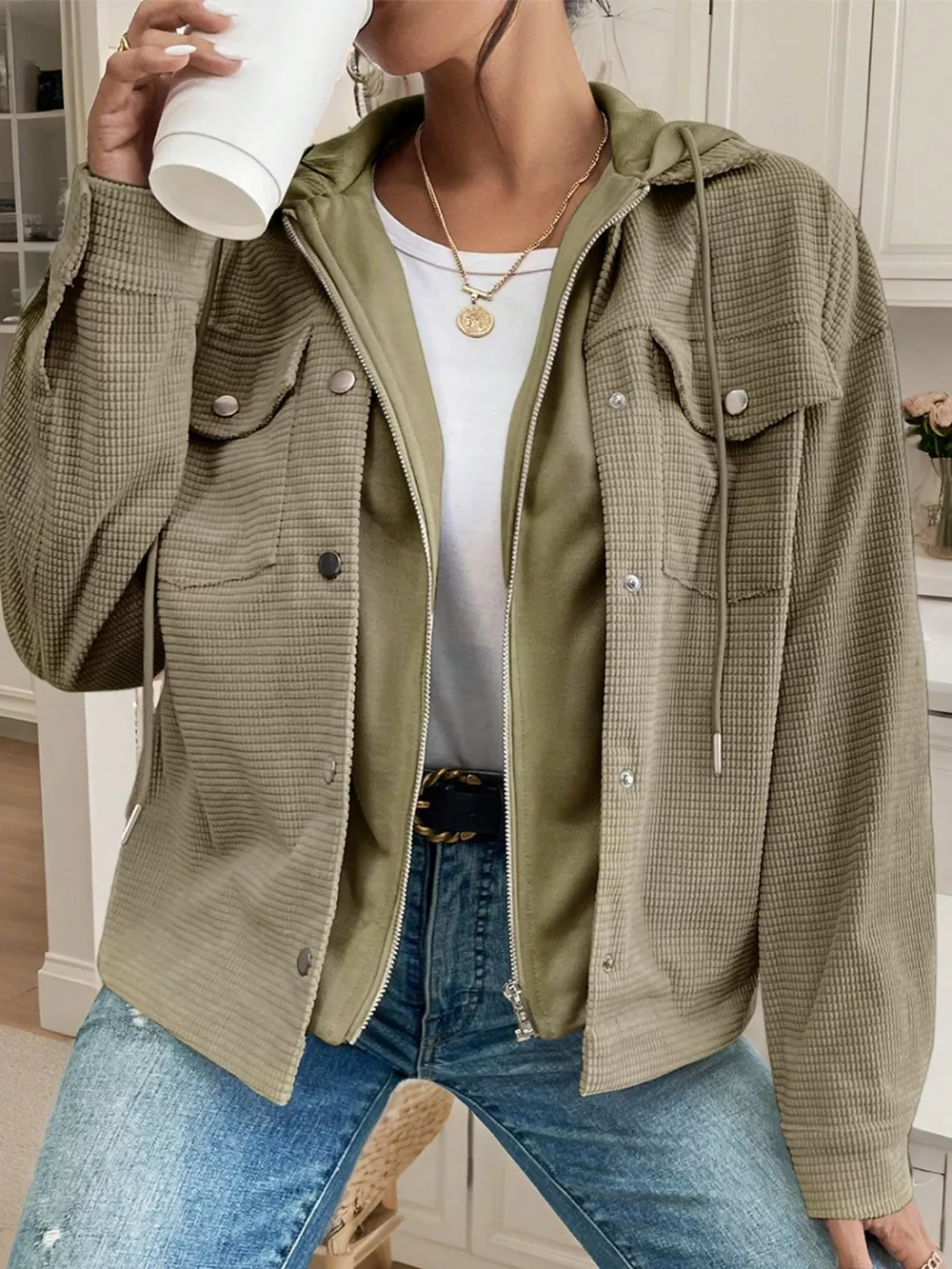 Thermal Knit Textured Hooded Jacket, image 2