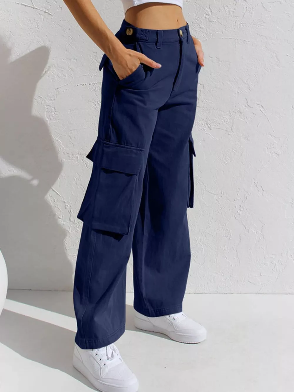High-Waisted Wide Leg Cargo Jeans, image 7