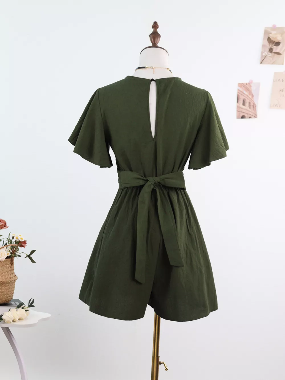 Tie Waist Flutter Sleeve Romper, image 6