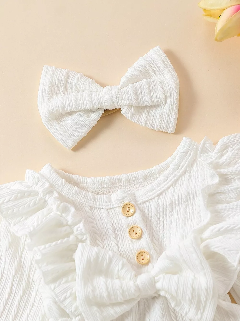 Children's Ruffled Long Sleeve One-Piece Bodysuit with Headband, image 2