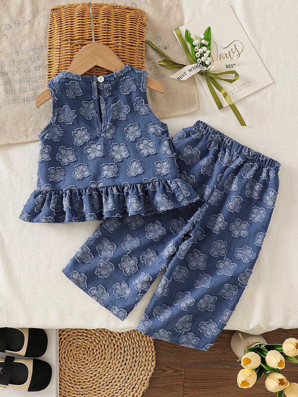 Children's Flower Round Neck Tank and Pants Set, image 8
