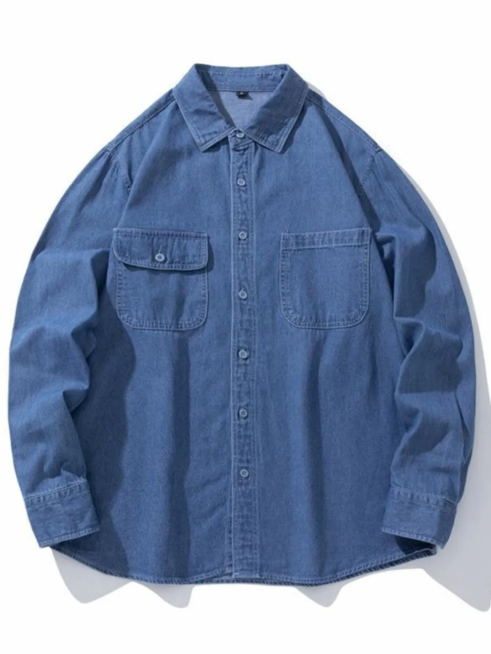 Men's Plus Size Button Up Long Sleeve Denim Shirt