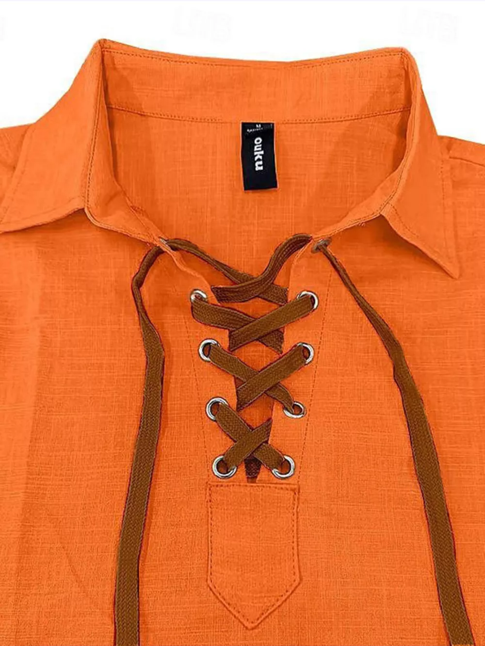 Men's Full Size Vintage Lace-Up Long Sleeve Blouse Plus Size, image 2