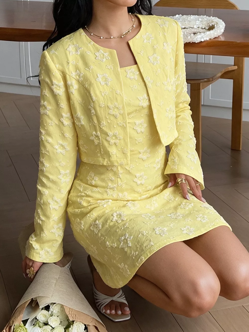 Textured Cropped Dress and Cardigan Two-Piece Set, image 2