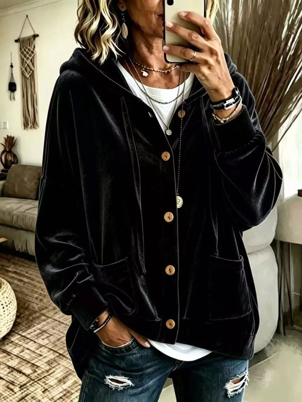 Full Size Casual Button-Down Hooded Outerwear Plus Size, image 11