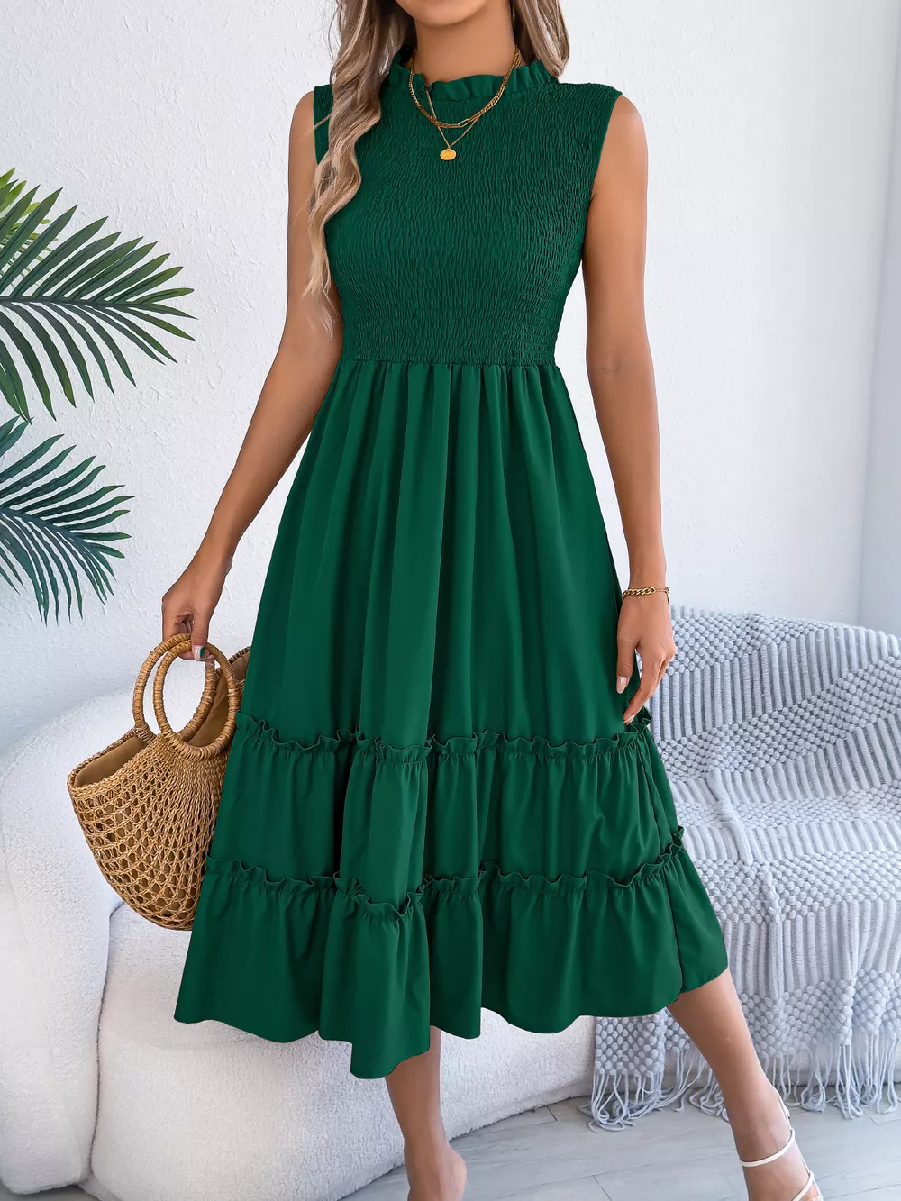Smocked Sleeveless Tiered Dress, image 11