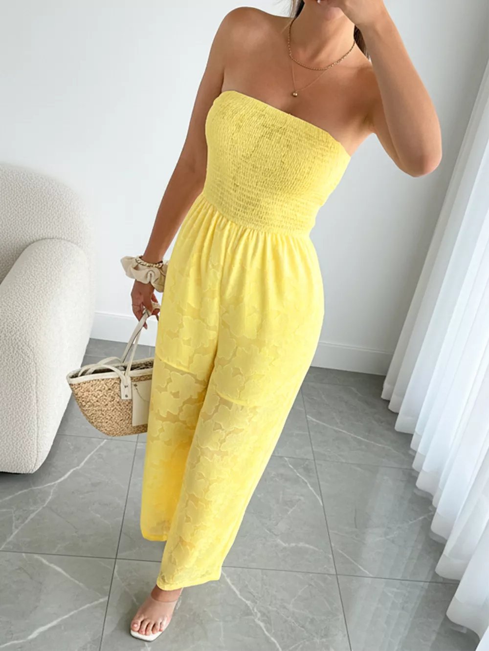 Lace Smocked Tube Jumpsuit, image 3