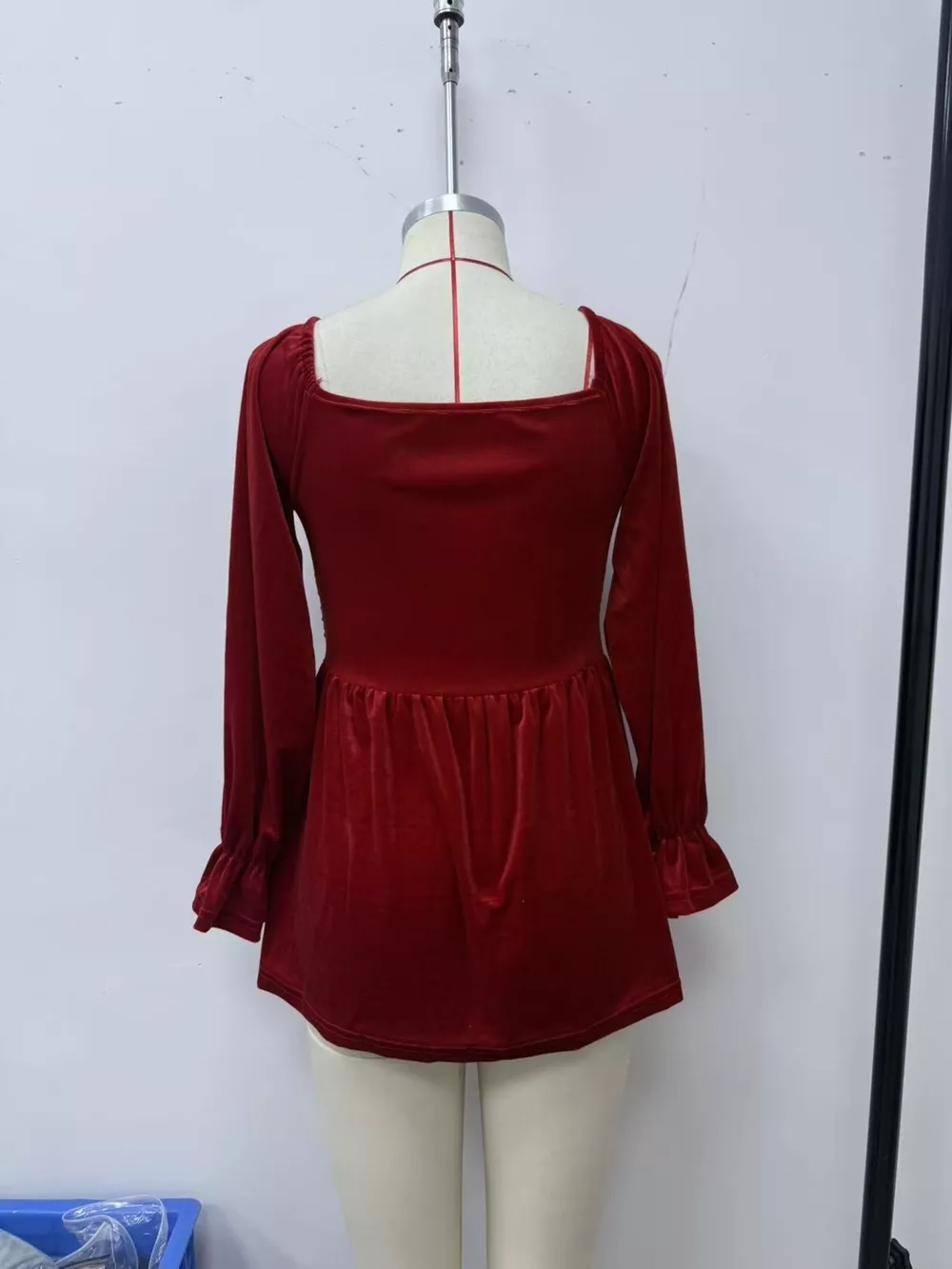 Velvet Smocked Peplum Blouse, image 15