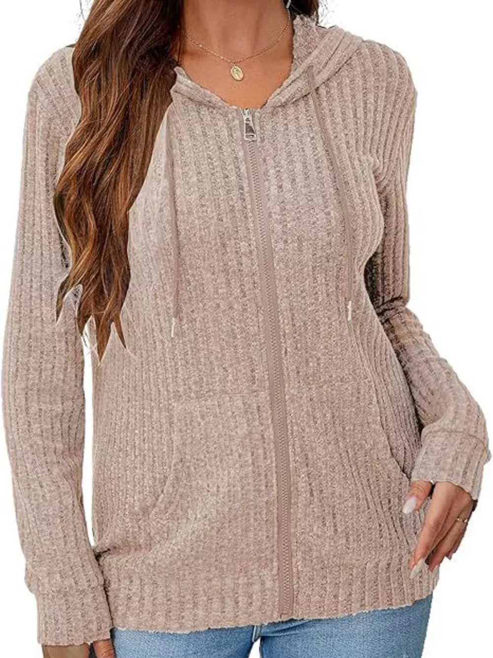 Ribbed Zip Up Hooded Outerwear, image 3