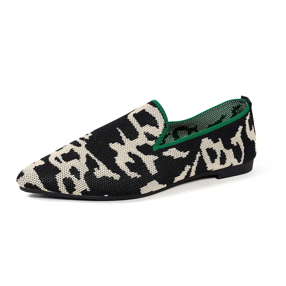 Point Toe Animal Print Knit Slip-On Loafers with Contrast Trim, image 4