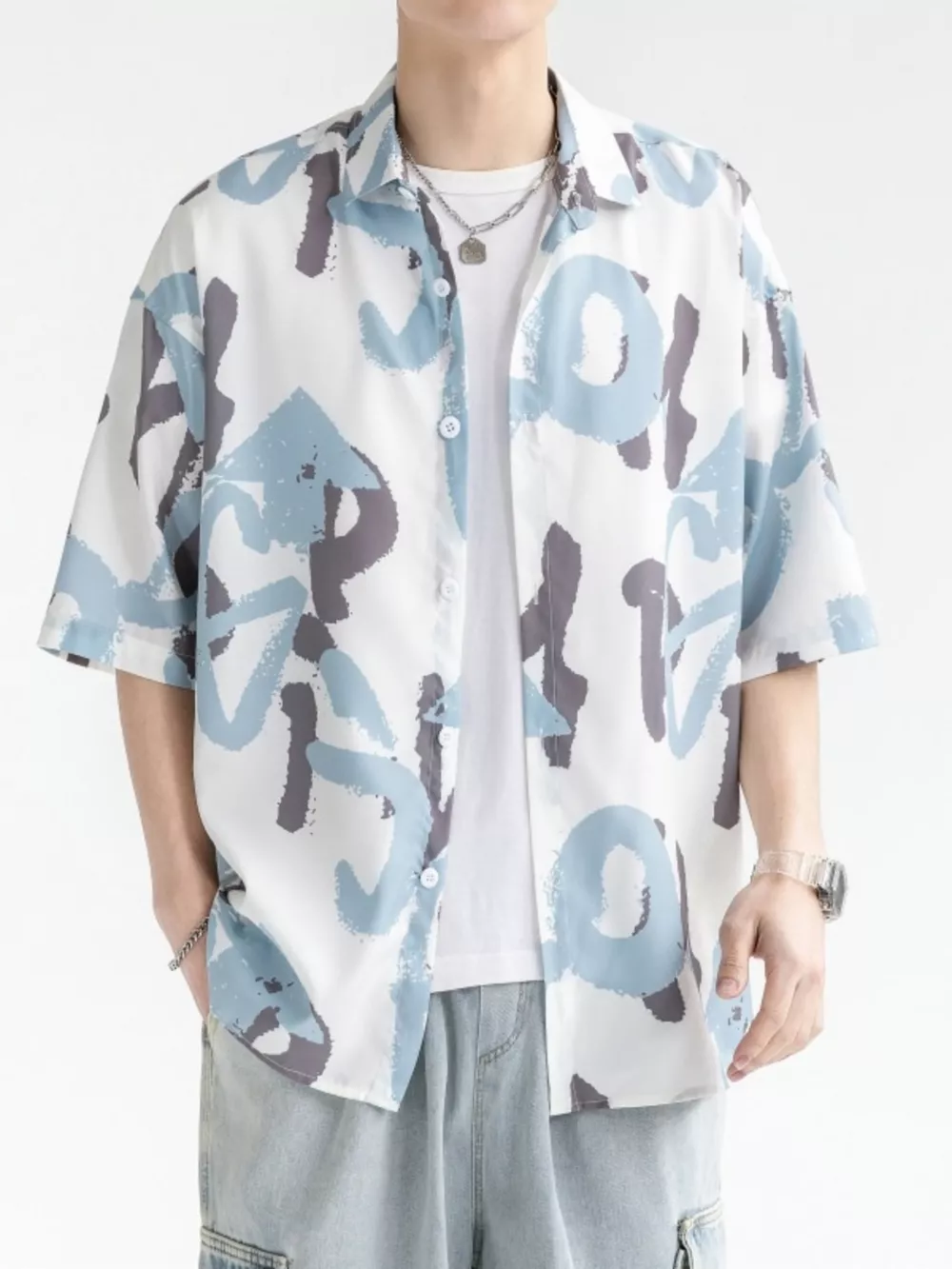Men's Plus Size Abstract Print Short Sleeve Shirt, image 5