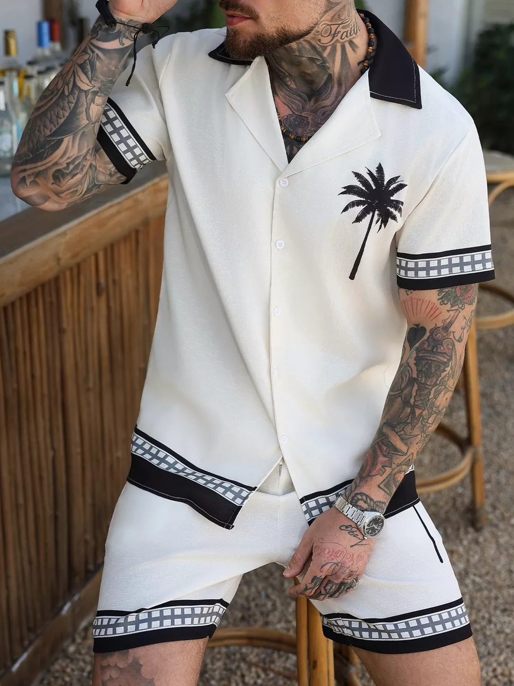 Men's Tropical Palm Tree Print Short Sleeve Shirt and Shorts Set, image 5