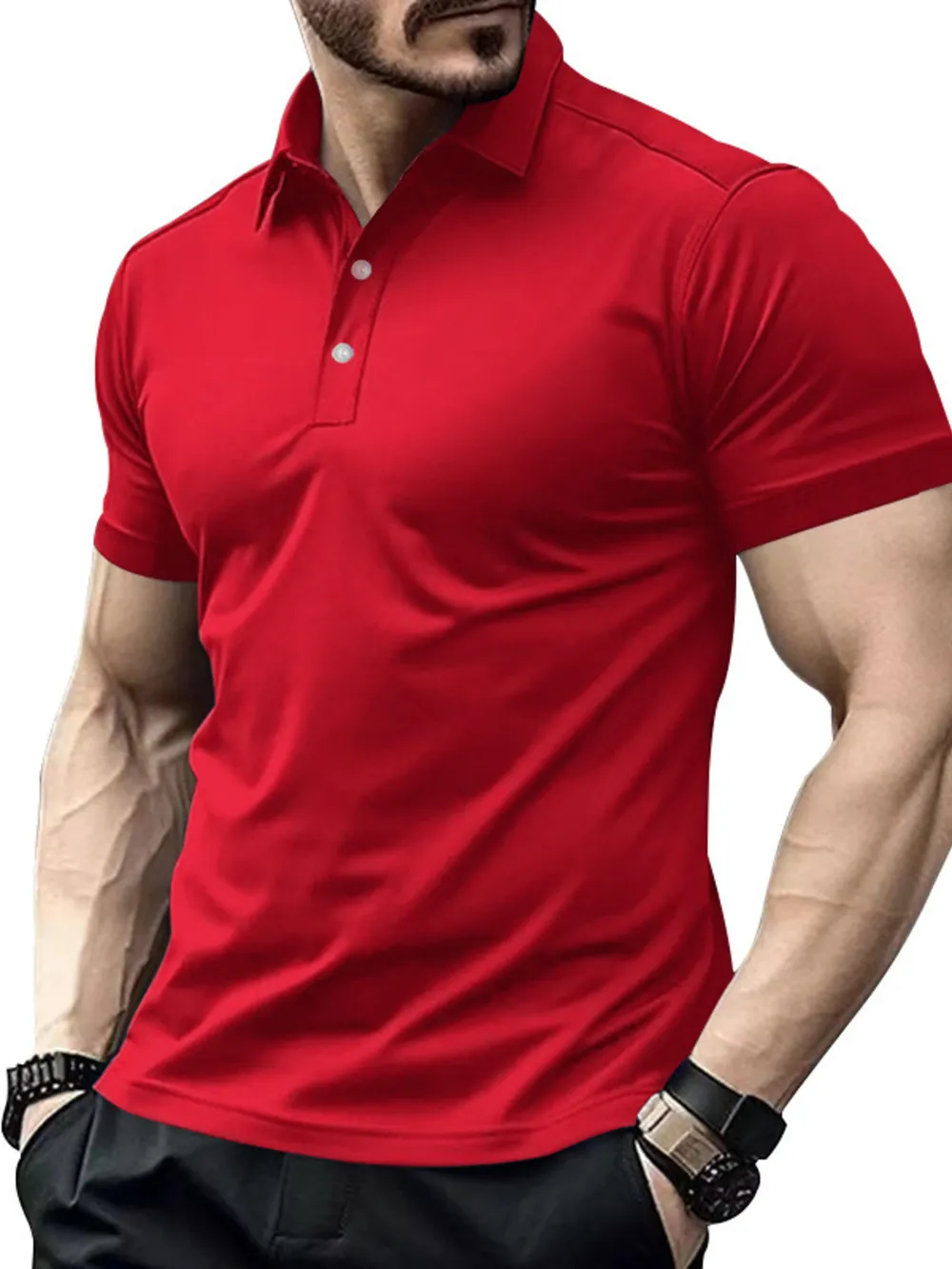 Men's Full Size Button Detail Short Sleeve Polo Plus Size
