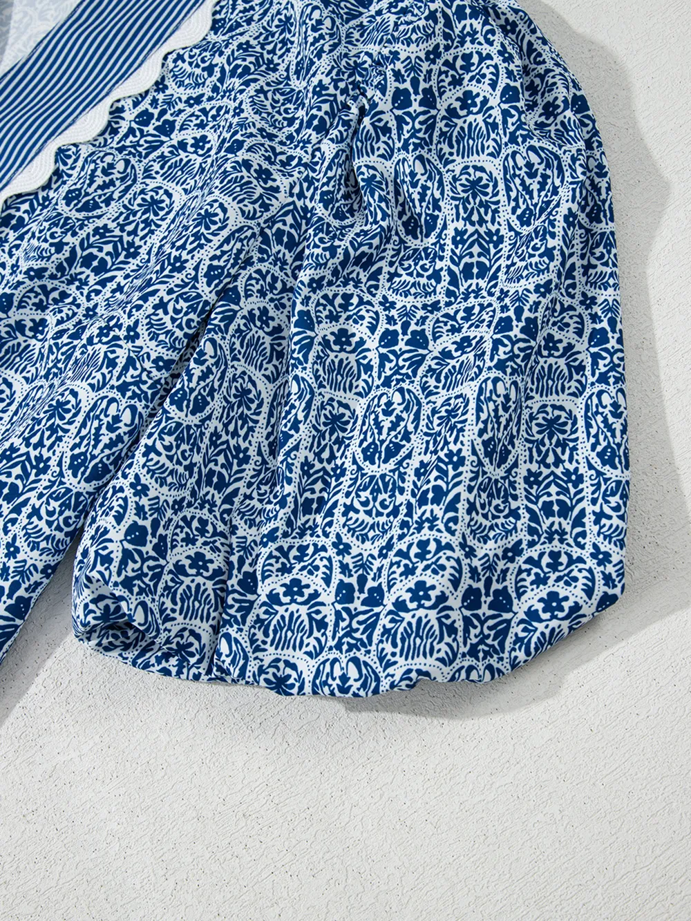 Printed Contrast Ric-Rac Puff Sleeve Top, image 8