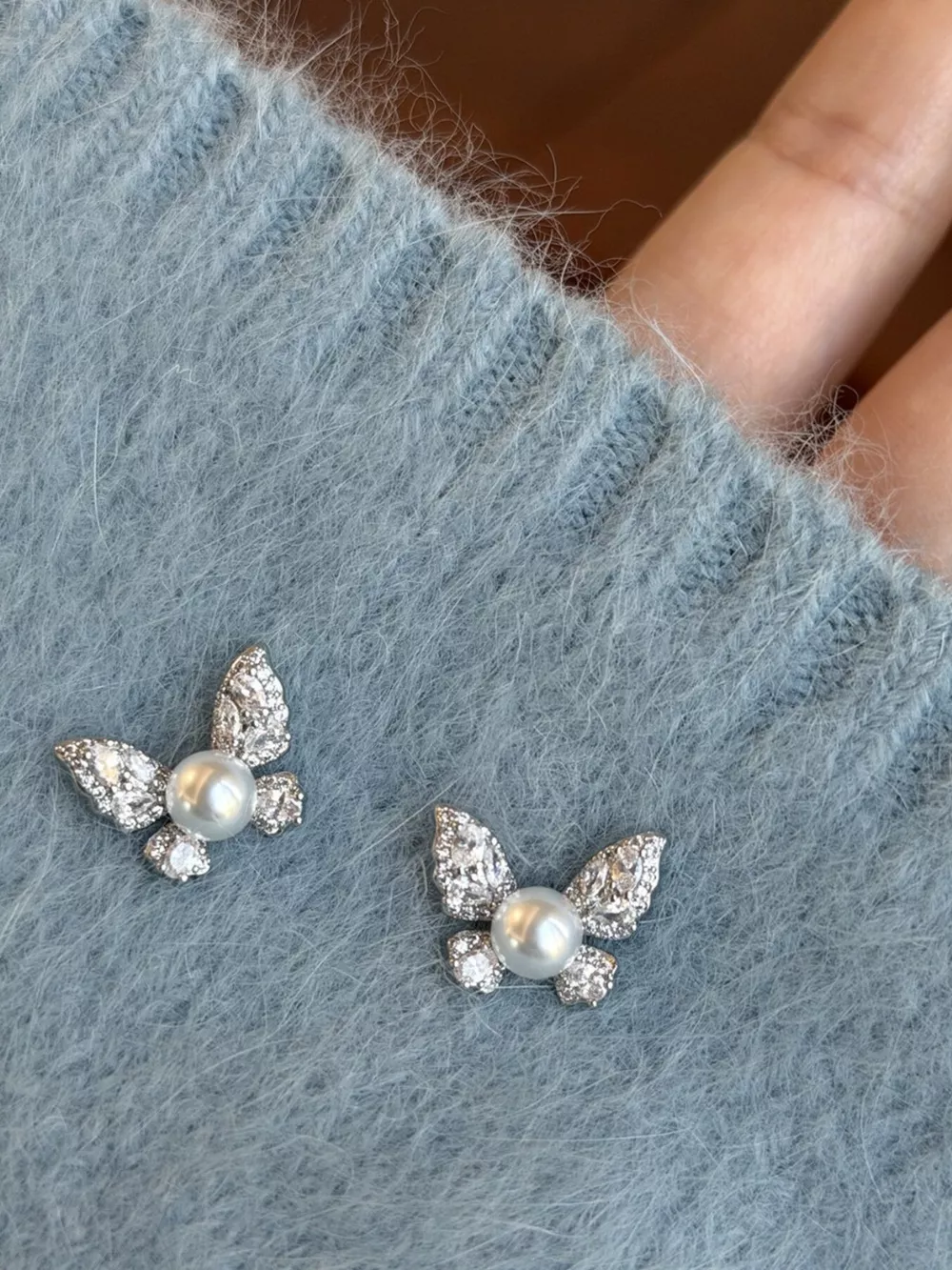 Butterfly Pearl Stud Earrings, image 5