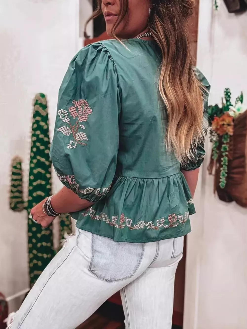 Tie Front Puff Sleeve Blouse, image 2