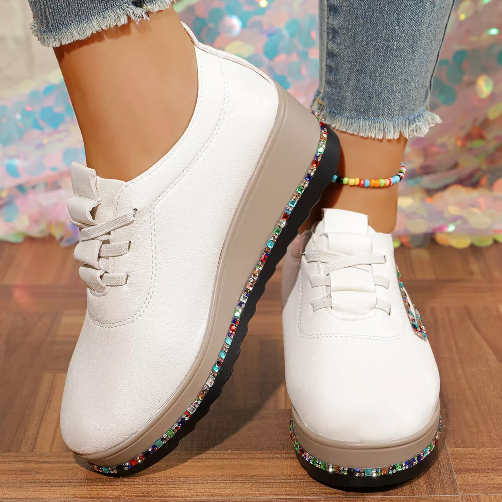 Rhinestone Round Toe Wedge Sneakers, image 3