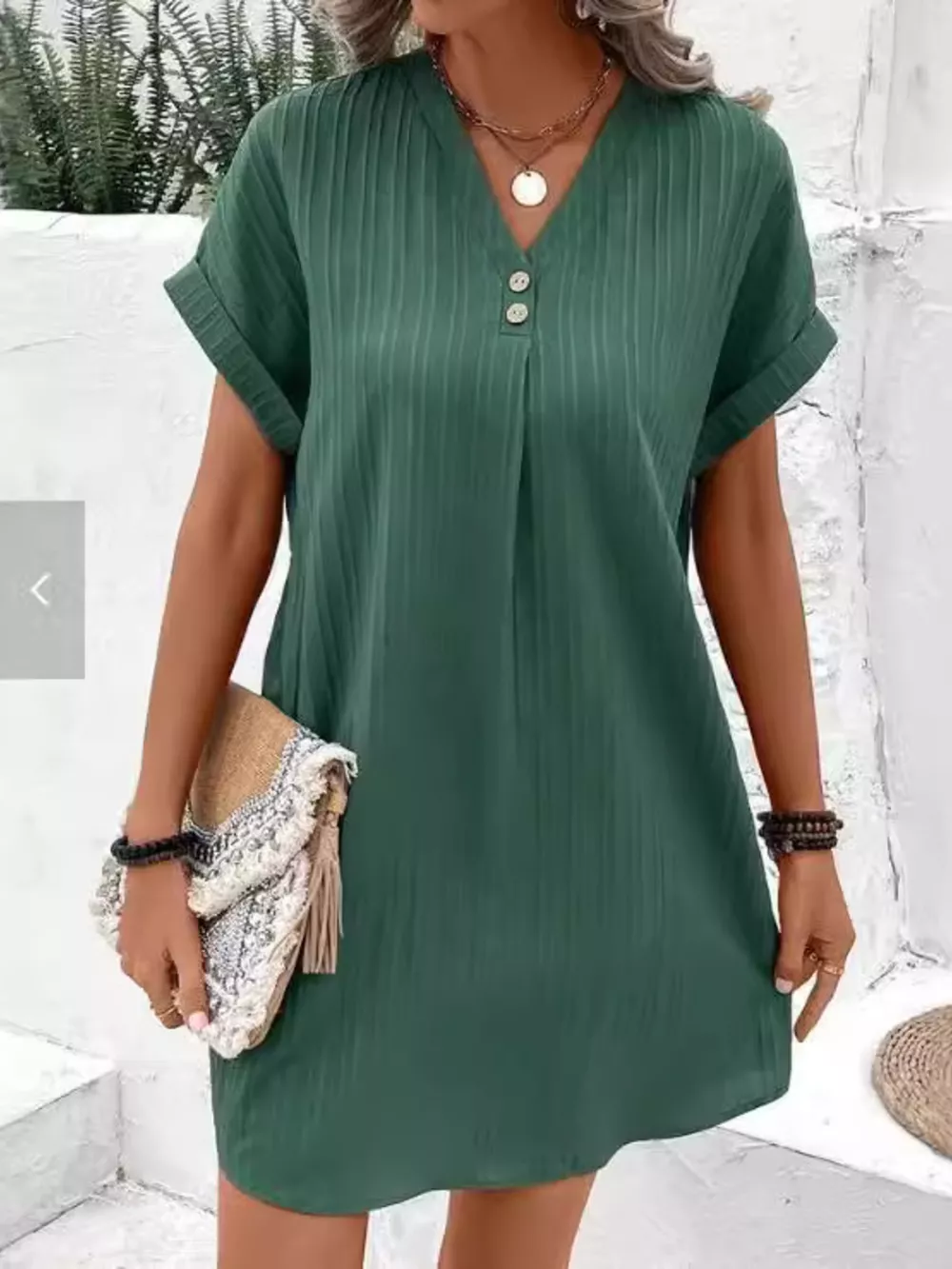 Full Size Casual V-Neck Short Sleeve Dress Plus Size, image 7