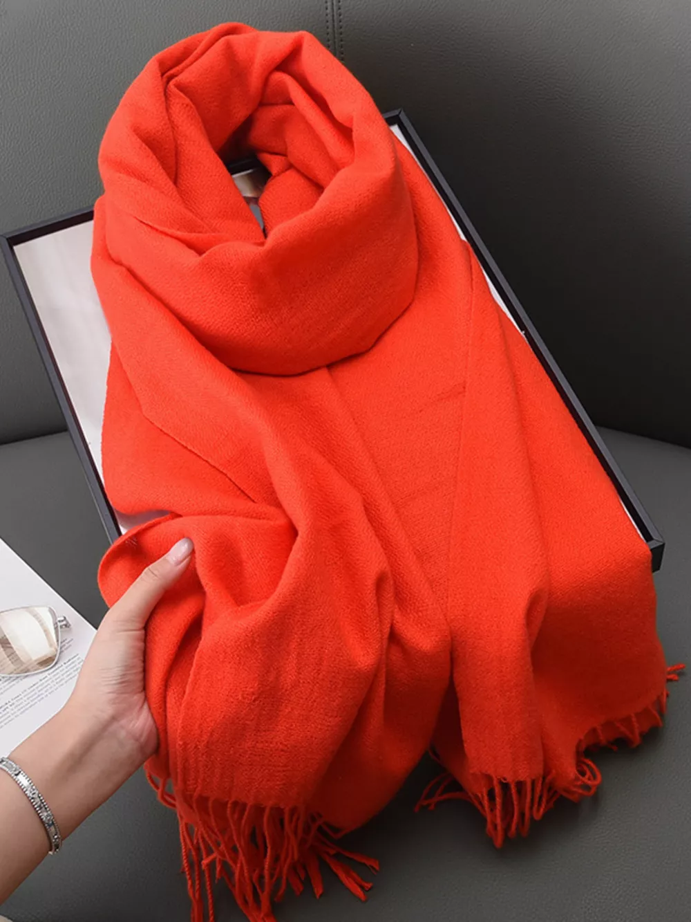 Solid Color Fringe Scarf, image 19
