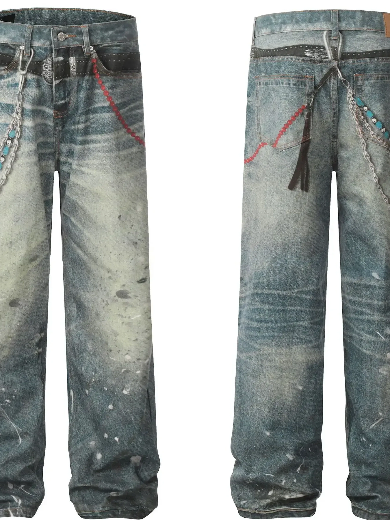 Men's Paint Splatter Wide Leg Jeans, image 4