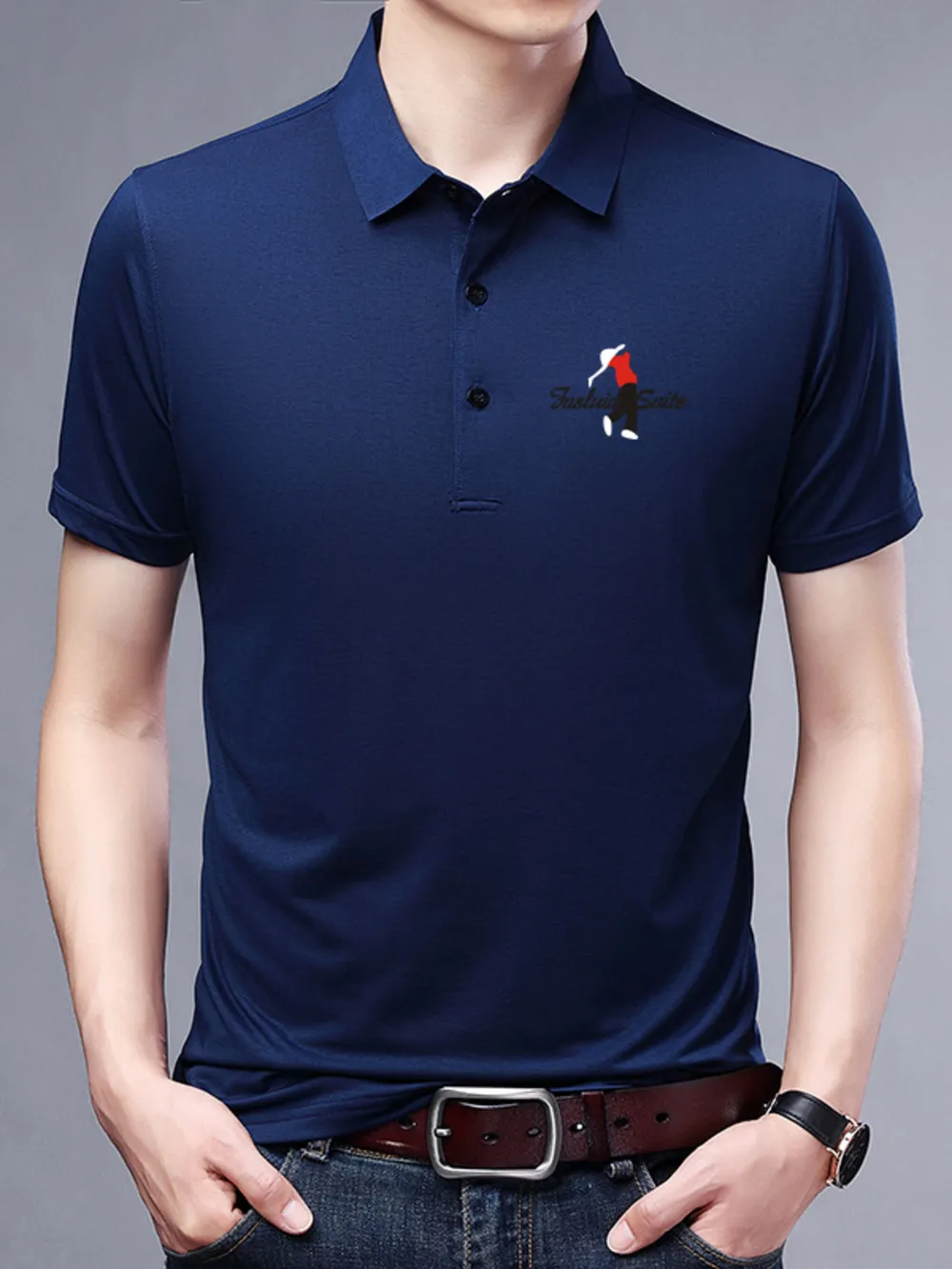 Men's Plus Size Embroidered Detail Short Sleeve Polo, image 4