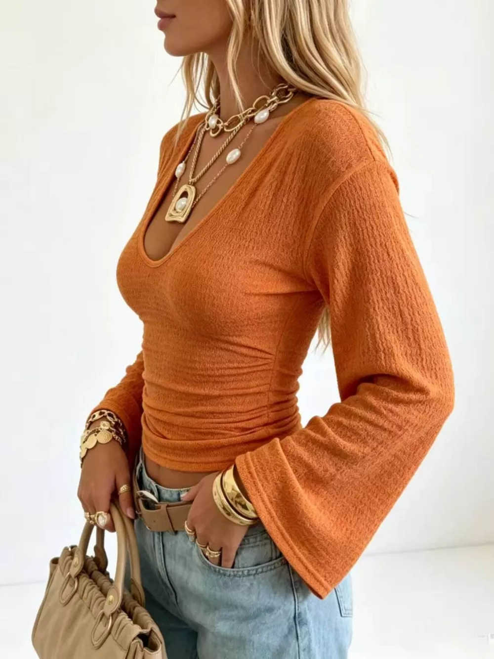 Slim Fit Flare Sleeve Top, image 10