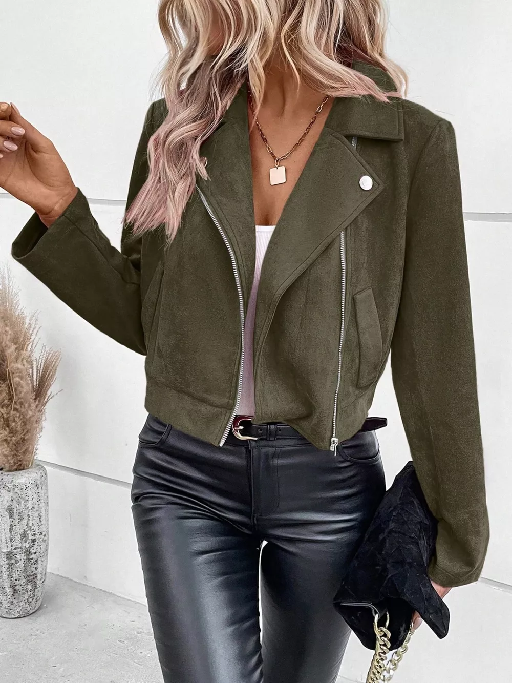 Suede Moto Jacket with Zip Detail, image 17