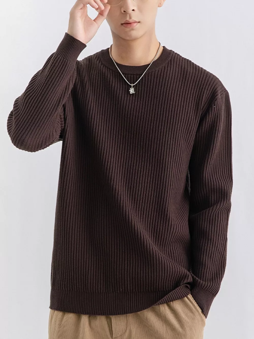 Men's Plus Size Ribbed Knit Crew Neck Sweater, image 6
