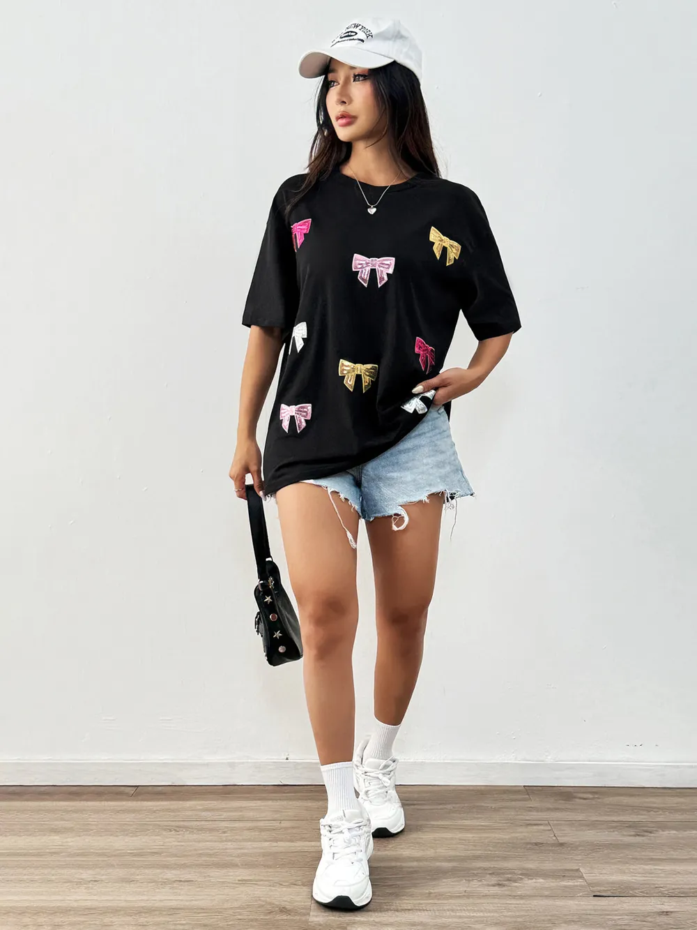 Sequin Bow Round Neck Short Sleeve T-Shirt, image 6
