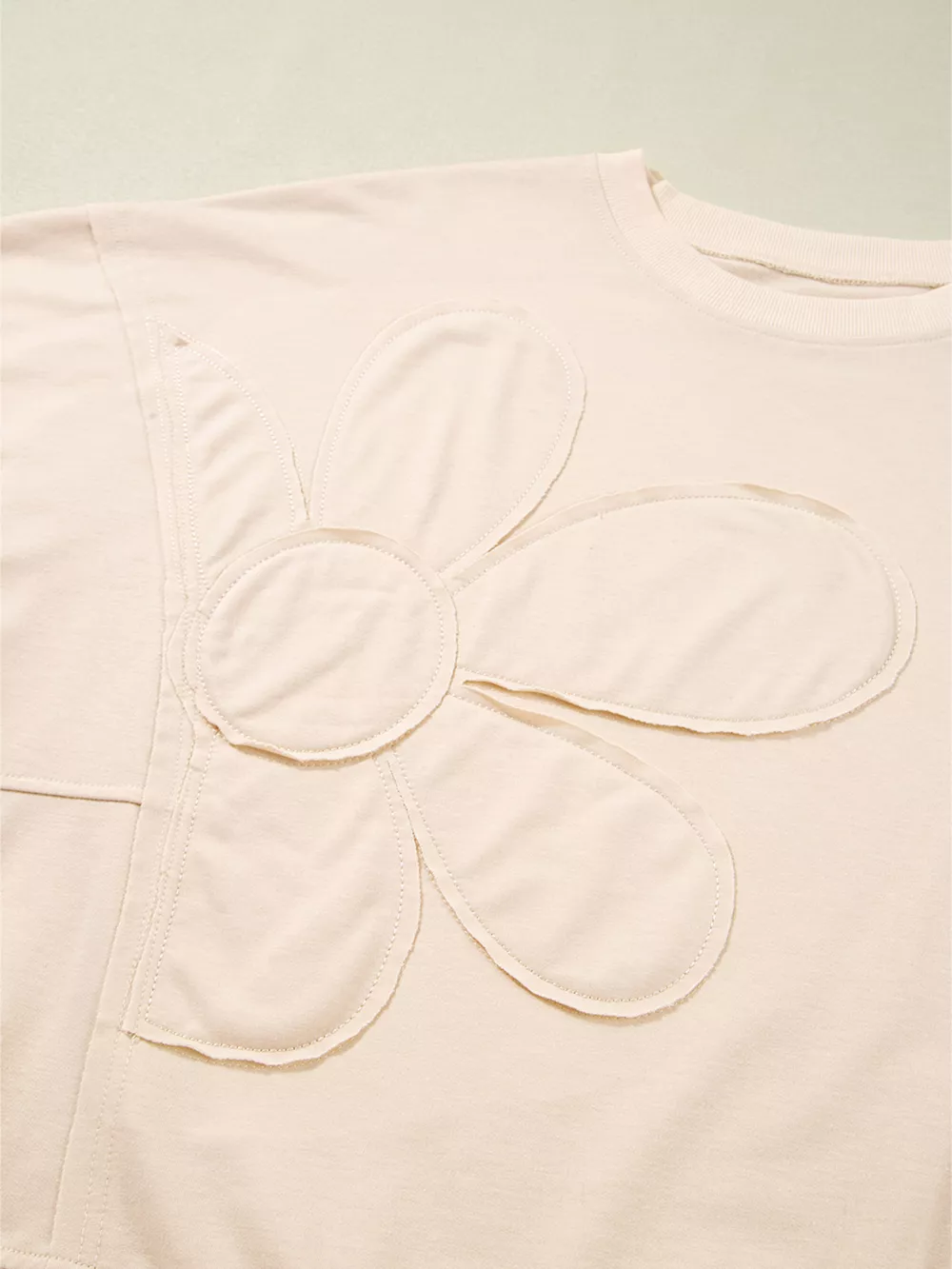 Raw Edge Flower Patch Drop Shoulder Casual Top, image 17