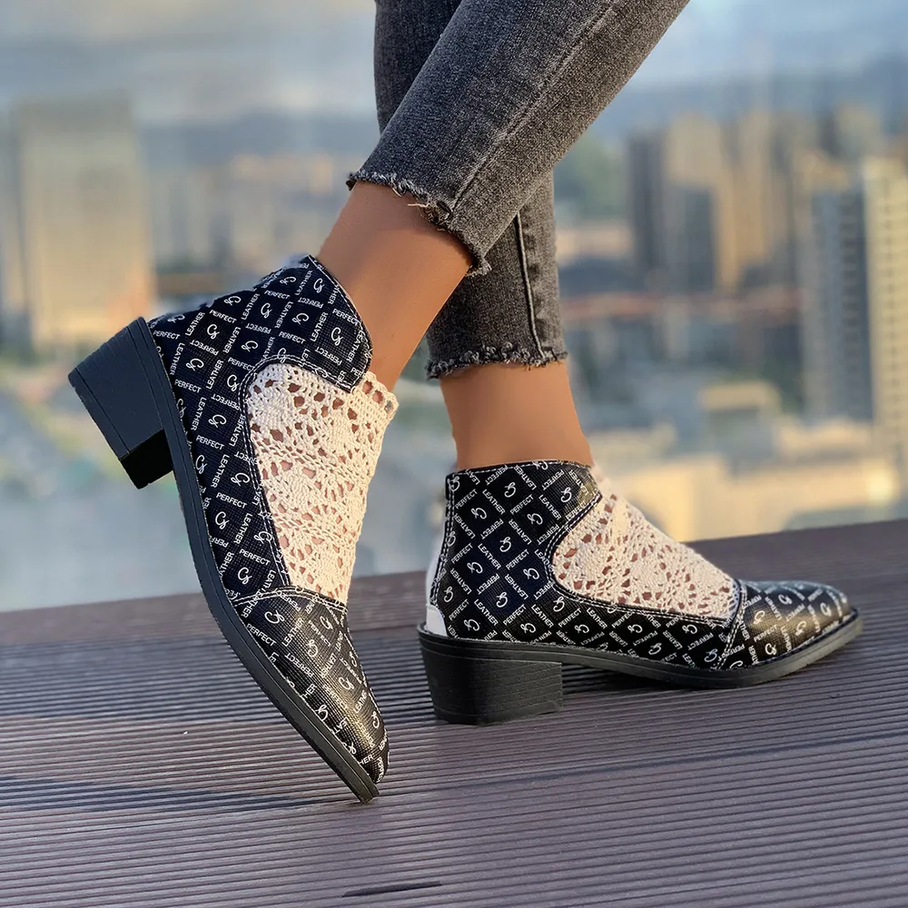 Printed Point Toe Block Heels Boots, image 3